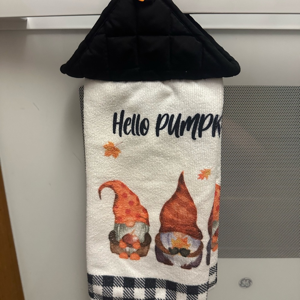 Hello Pumpkin Fall Kitchen Hanging Towel - White & Orange - Picture 1 of 4